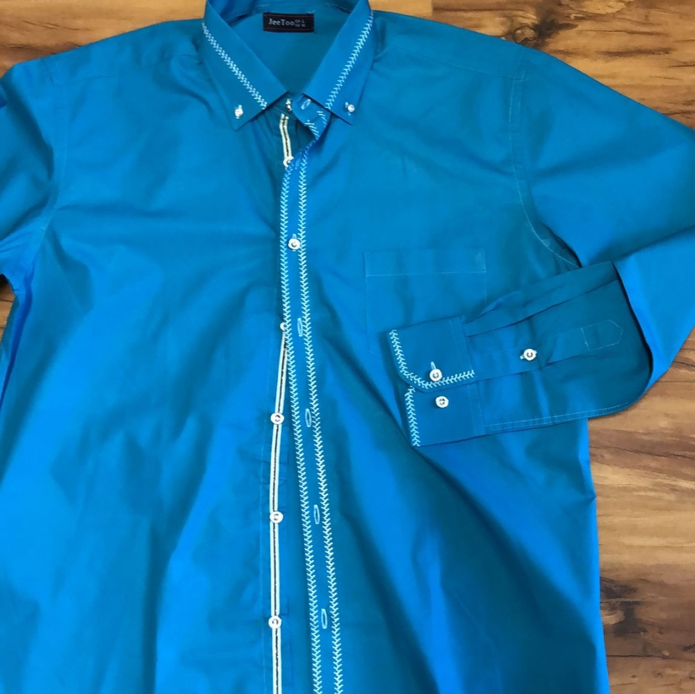Men's Long Sleeve Dress Shirt Long Hair Formal Solid Size Medium Classic